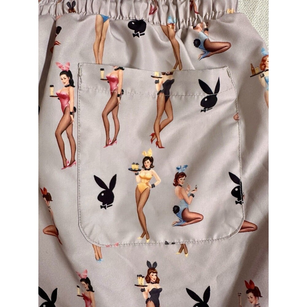 Playboy Bunny Shorts Men’s M Gray Pin Up Girls Swim Trunks Lounge Y2K - Picture 6 of 8